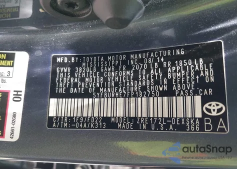 2015 Toyota Corolla S Plus z USA, uszkodzony, nr VIN 5YFBURHE7FP182750